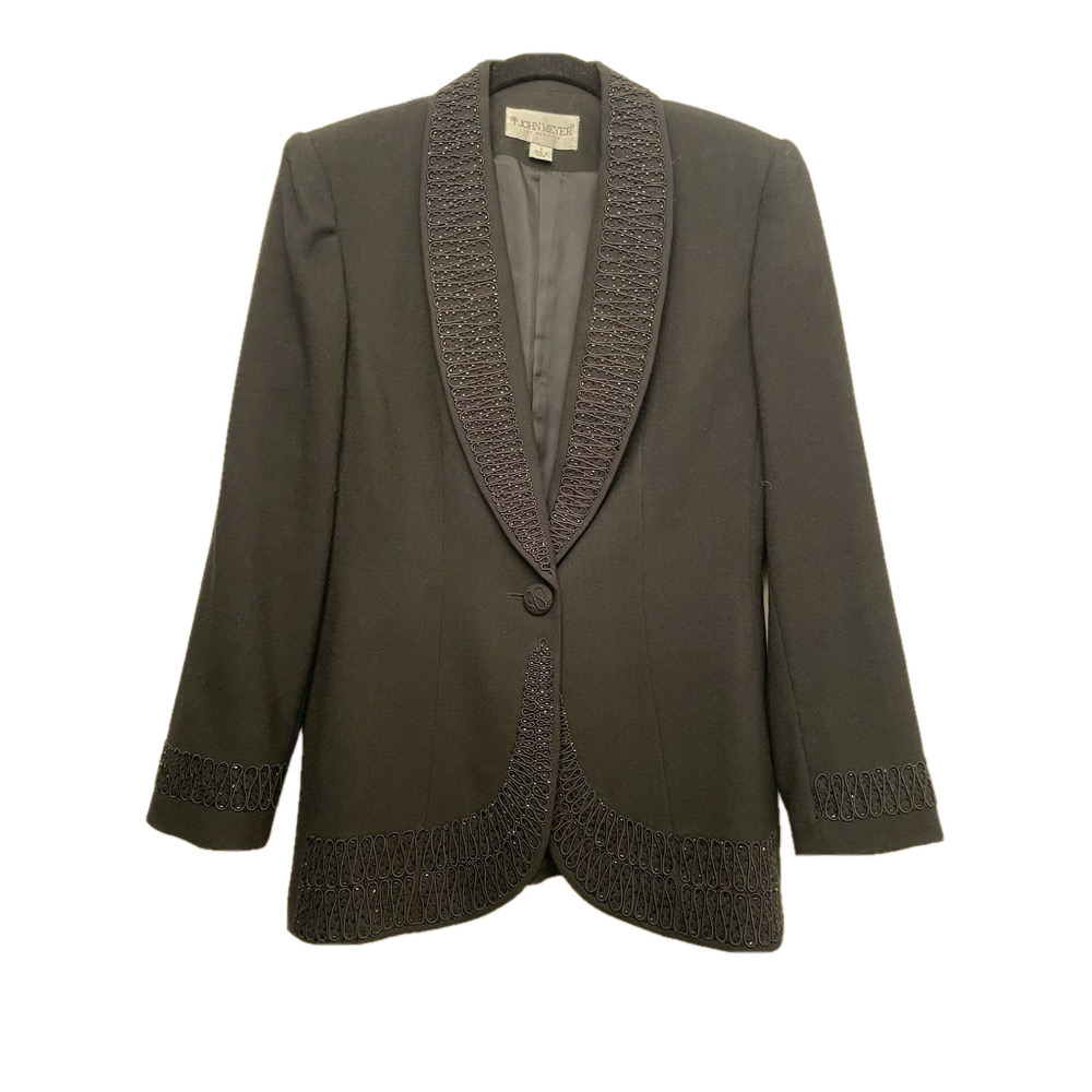 John Meyer of Norwich Vintage Bead Embellished Luxury Wool Black Evening Jacket